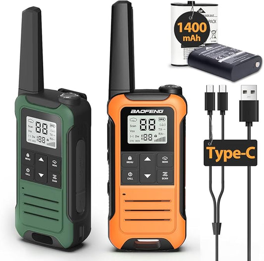 Walkie Talkies Long Range for Adults, Rechargeable Walkie Talkie Baofeng F22 FRS Radio Waki Taki Family Walkie-Talkie with 1400 mAh Battery USB Charger LED Flashlight VOX for Camping Hunting(2 Pack)
