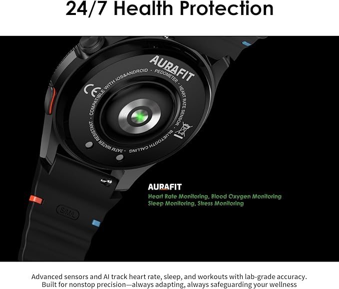 G12 Fitness Smartwatch with GPS, 2 Watch Bands, 1.43 AMOLED Screen, 3ATM 30M Waterproof, 450mAh Large Battery, Answer/Make Call, 24/7 Sleep Tracking, Compatible for Android iOS
