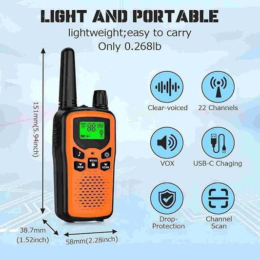 Walkie Talkie Long Range Walkie talkies with Rechargegable for Adults, 22 Channel FRS 2-Way Radios Walky Talky with LED Flashlight for Climbing, Camping Trip and Family Emergency Kit(2 Pack Orange).