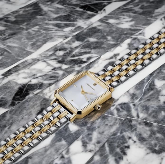 Roberto Marino RM1982 Women’s Luxury Watch Rectangular Gold – Japanese Quartz Movement, Vintage Stainless Steel Design, Silver Dial, Elegant Dress Timepiece, 3ATM Water Resistant – Reloj para Mujer