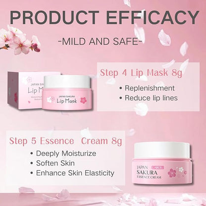Skincare Set Sakura Easter Gifts for Teens - Skin Care Set Hydrating for Dry Skin - Facial Kit For Women - Skincare Kit With Cleanser,Toner,Lotion,Serum,Lip Mask,Sunscreen,Cream and Makeup Bag(19pcs)