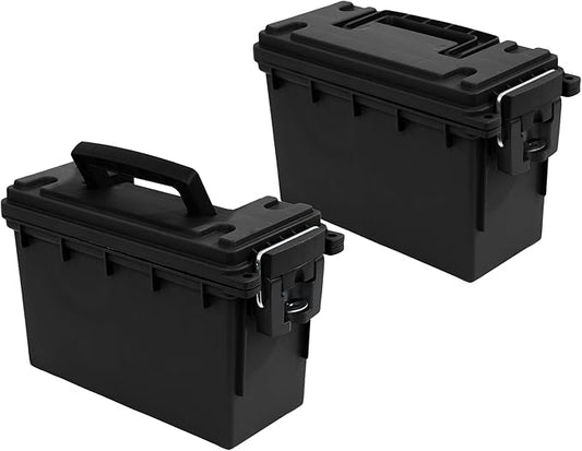 Sheffield 12790 2-Pack Ammo Storage Box, Stackable .30 Cal Field Boxes, Water and Dust Resistant, Lockable Storage Box with Handle, Secures Hunting Gear, Supplies, and Bullets, Made in The USA, Black