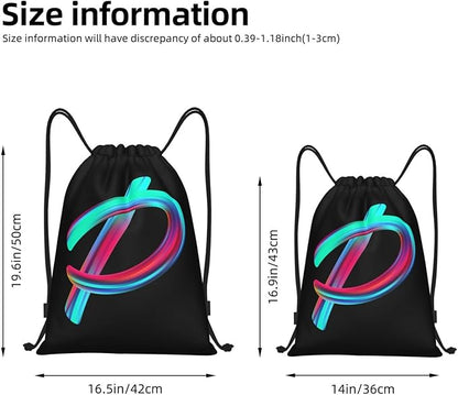 Drawstring Bags Initial Drawstring Backpack Sackpack Black Draw String Cinch Bags for Sports, Gym, Travel, Swimming, Beach, Camping, Rainbow Letter P