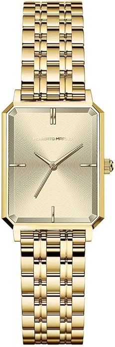 Roberto Marino RM1982 Women’s Luxury Watch Rectangular Gold – Japanese Quartz Movement, Vintage Stainless Steel Design, Silver Dial, Elegant Dress Timepiece, 3ATM Water Resistant – Reloj para Mujer
