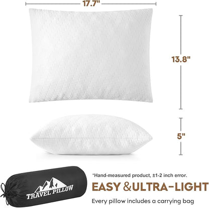 Small Shredded Memory Foam Pillow, Camping Pillow Travel Pillow - Compressible Medium Firm, Breathable Cover, Ideal Backpacking Hiking, Airplane and Car (Off-White, M)