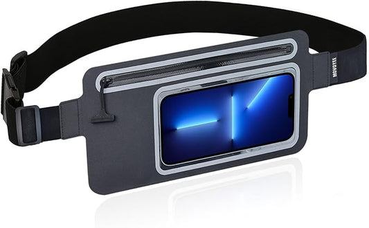 Waterproof Fanny Pack for Men Women Running Belt Bag Swimming Kayaking Boating Beach Water Sport Travel Kids Cell Phone Pouch,Workout Exercise Small GYM Waist Bag,Slim Hiking Waist Pack Black