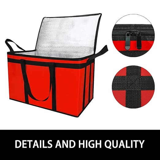 Bodaon 3-Pack Insulated Food Delivery Bag for Hot and Cold Meal, XXX-Large Cooler Bags, Grocery Tote Insulation Bag for Catering, Pizza Warmer, Red