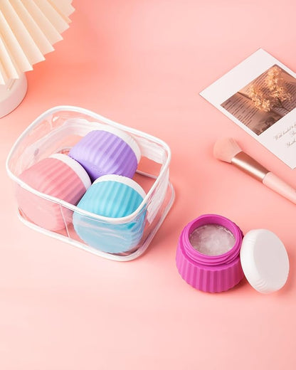 Travel Containers for Toiletries 4 Pack, TSA Approved Travel Size Toiletries, Travel Size Containers, With Clear Bag Leak Proof Silicone Jars, Travel Essentials Creams Jars Carrying Small Items