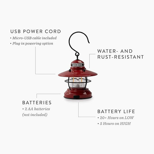 Barebones Edison Mini Vintage Adjustable LED Compact Outdoor Lantern - Essential Gear for Camping, Hiking, Fishing, Tents and Outdoor Adventures