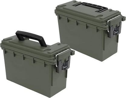 Sheffield 12791 2-Pack Ammo Storage Box, Stackable .30 Cal Field Boxes, Water and Dust Resistant, Lockable Storage Box with Handle, Secures Hunting Gear, Supplies, and Bullets, Made in the USA, Green