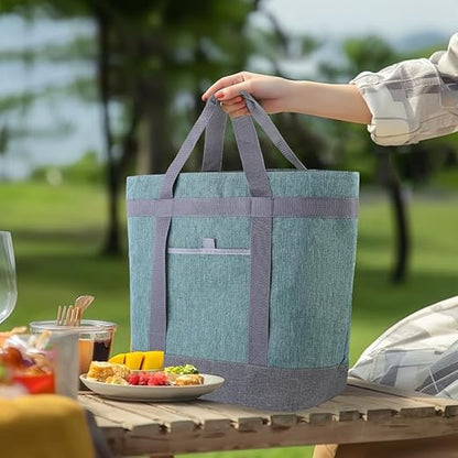 Insulated Reusable Tote Bag for Grocery Shopping for Women/Men, Waterproof Cooler Bags for Travel/Beach/Picnic, Pizza/Food Delivery Bag to Keep Food Cold/Hot for Doordash (Oxford Cloth, Green)