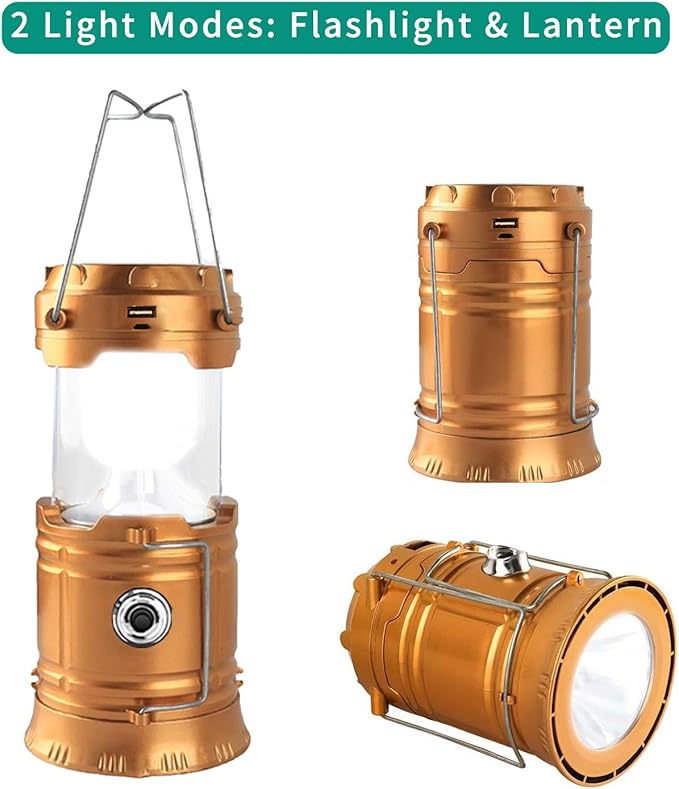 LED Camping Lantern, Solar and Rechargeable Lantern Flashlight Collapsible and Portable Light for Daily/Camp/Hiking/Night Fishing/Emergency/Hurricanes/Storm(1 Pack)
