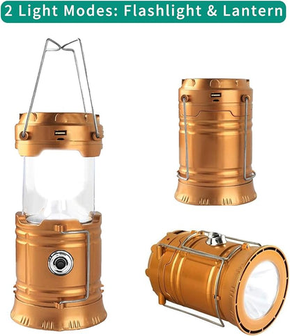 LED Camping Lantern, Solar and Rechargeable Lantern Flashlight Collapsible and Portable Light for Daily/Camp/Hiking/Night Fishing/Emergency/Hurricanes/Storm(1 Pack)
