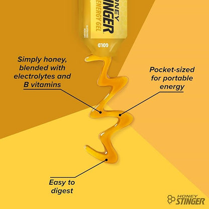 Honey Stinger Gold Energy Gel, Gluten Free & Caffeine Free, for Exercise, Running and Performance, Sports Nutrition for Home & Gym, Pre and Mid Workout, 24 Pack, 26.4 Ounce