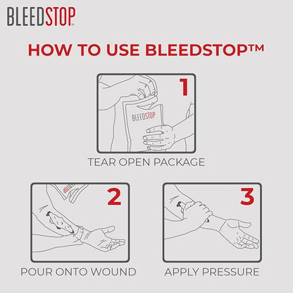 BleedStop™ First Aid Powder for Blood Clotting, Trauma Kit, Blood Thinner Patients, Camping Safety, and Survival Equipment for Moderate to Severe Bleeding Wounds or Nosebleeds 5 Pack 15g