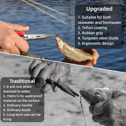 Fishing Pliers – High Carbon Manganese Steel Fish Hook Remover Tool with Tungsten Cutters – Fishing Gripper, Split Ring Pliers, Fishing Gear for Saltwater & Freshwater