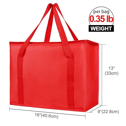 Bodaon 1-Pack Insulated Reusable Grocery Shopping Bags, X-Large Picnic Cooler Bag with Zipper Zippered Top Cold, Insulated Food/Pizza Delivery Bag (Red)