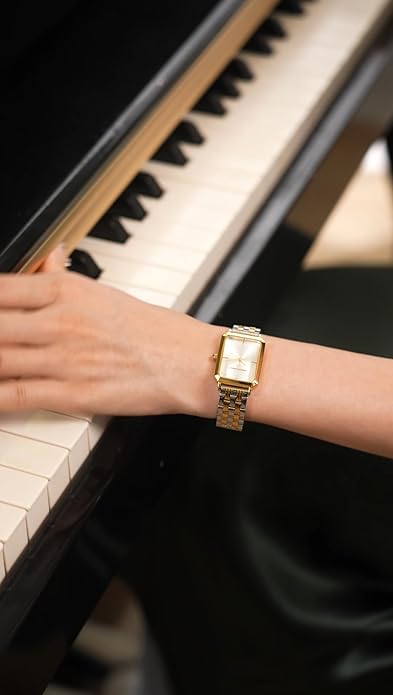 Roberto Marino RM1982 Women’s Luxury Watch Rectangular Gold – Japanese Quartz Movement, Vintage Stainless Steel Design, Silver Dial, Elegant Dress Timepiece, 3ATM Water Resistant – Reloj para Mujer