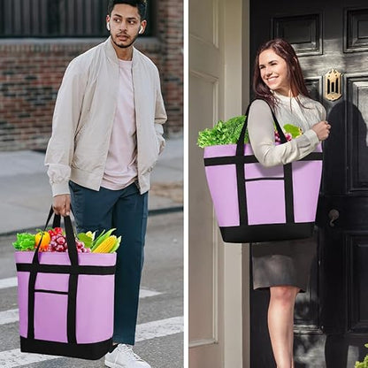 Insulated Reusable Tote Bag for Grocery Shopping for Women/Men, Pizza/Food Delivery Bag to Keep Food Cold/Hot for Uber Eats/Doordash/Grubub, Cooler bags for Travel/Beach/Picnic, Lavender