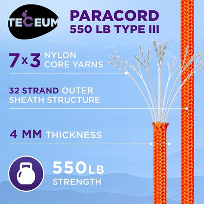 TECEUM Heavy Duty Rope 1000 – 1000ft / 200ft / 100ft / 50ft – 40+ Colors – Utility Rope for Survival & Camping Gear – Nylon String, Camping Rope, para Cord, Utility Nylon Rope, Tent Cord