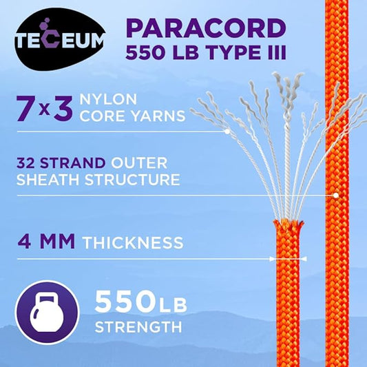 TECEUM Heavy Duty Rope 1000 – 1000ft / 200ft / 100ft / 50ft – 40+ Colors – Utility Rope for Survival & Camping Gear – Nylon String, Camping Rope, para Cord, Utility Nylon Rope, Tent Cord