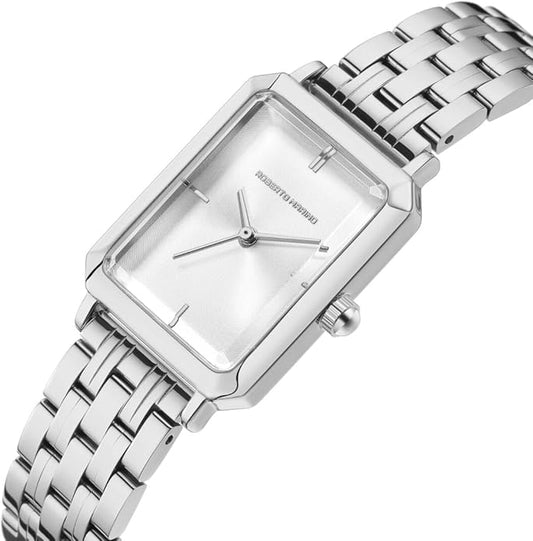Roberto Marino RM1982 Women’s Luxury Watch Rectangular Gold – Japanese Quartz Movement, Vintage Stainless Steel Design, Silver Dial, Elegant Dress Timepiece, 3ATM Water Resistant – Reloj para Mujer