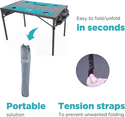 Creative Outdoors Folding Table with Built-in Cooler - Outdoor Portable Camping Table with 4 Cup Holders and Durable Steel Frame - Quality Material (Teal/Gray)
