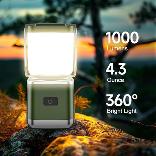 LED Camping Lantern, 1000 Lumens Camping Lantern Rechargeable with 4 Light Modes, Waterproof, Camping Essentials, Mini Lantern Flashlight for Camping, Hurricane, Emergency, Hiking, Power Outages