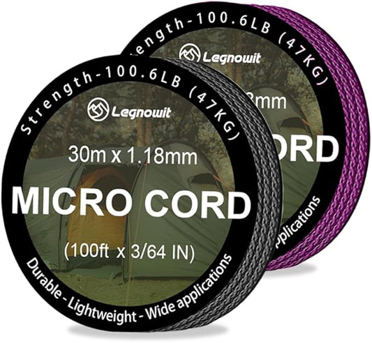 Micro Paracord, 2 Pack 1.18mm x 100ft Thin Mini Utility Braided Small Paracord for Crafting, DIY Project, Camping and More