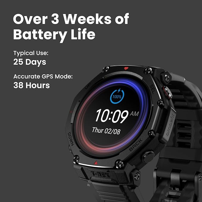 Amazfit T-Rex 3 Pro Outdoor Smart Watch 48mm Sapphire AMOLED Display, Ti Bezel, Dual Band GPS, Offline Maps, 25 Days Battery, Built-in Flashlight, 10 ATM, 180+ Sports Mode for Android & iPhone, Black