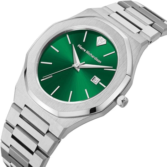 PIERRE RICHARDSON PR5428 Men’s Luxury Watch – Japanese Quartz Movement, Stainless Steel, 41mm, 5ATM Water Resistant, Scratch-Resistant Sapphire Crystal Glass – Classic Dress Watch for Men