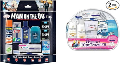 Convenience Kits International Men's 11 Piece Travel Kit with Grooming Essentials and Women's 10 Piece Deluxe Travel Kit with TSA Compliant Toiletries