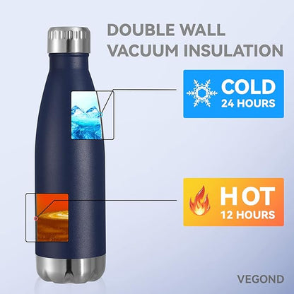 VEGOND 17oz Stainless Steel Water Bottles Bulk, Reusable Metal Sports Water Bottle Keeps Drink Hot and Cold, BPA Free Double Wall Vacuum Cola Shape Insulated Water Bottles for Camping Gym, 4 Pack