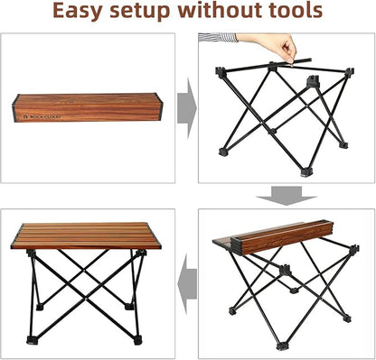 ROCK CLOUD Portable Camping Table Ultralight Aluminum Folding Beach Table Camp for Camping Hiking Backpacking Outdoor Picnic, Wood Grain