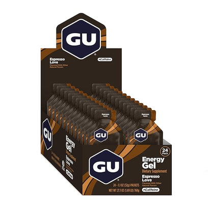 GU Energy Original Sports Nutrition Energy Gel, Vegan, Gluten-Free, Kosher, and Dairy-Free On-the-Go Energy for Any Workout, 24-Count, Espresso Love