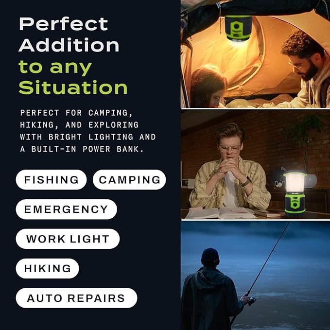 USB Rechargeable Camping Lantern, 1000 Lumens LED Lantern, Tent Lamp, 12000mAh Power Bank, 400 Hour, 7 Modes, Candle Feature, for Outdoors & Emergency