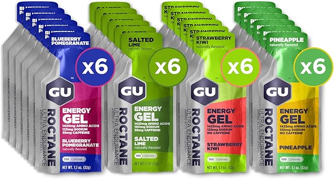 Gu Energy Roctane Ultra Endurance Mixed Pack Energy Gel, On-The-Go Sports Nutrition for Running, Biking, Hiking or Skiing, Fruity Assorted Flavors, 24-Count
