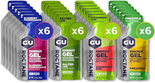Gu Energy Roctane Ultra Endurance Mixed Pack Energy Gel, On-The-Go Sports Nutrition for Running, Biking, Hiking or Skiing, Fruity Assorted Flavors, 24-Count
