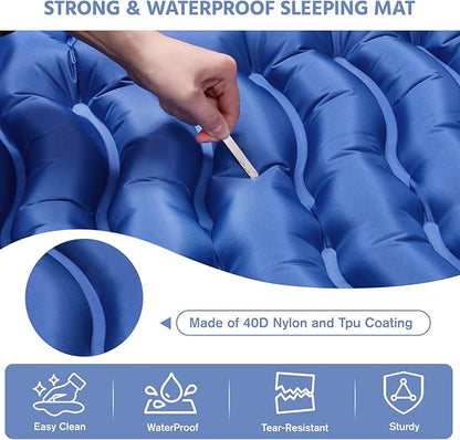 Sleeping Pad for Camping -Ultralight Inflatable Sleeping Mat with Pillow, Built-in Foot Pump, Compact & Lightweight Camping Mattress Pad for Camp, Backpacking, Hiking, Travel Tent (Blue)