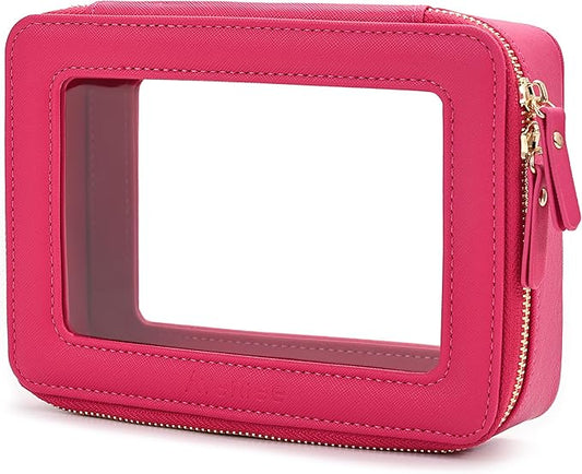 Aveniee Clear Makeup Bag for Women, Cosmetic Case Travel Toiletry Bag, Heavy Duty Makeup Organizer Car Bag for Accessories with Dual Zippers(PitayaPink)
