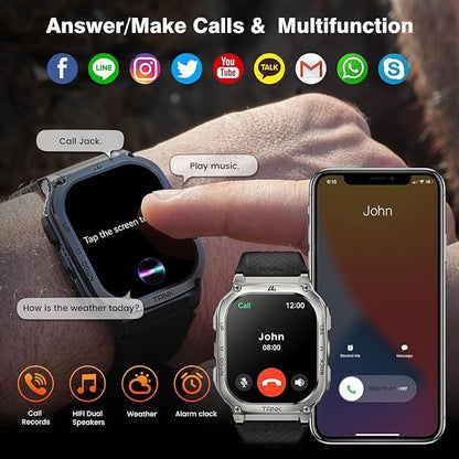 AMAZTIM Smart Watch, 60 Days Extra-Long Battery, 5ATM Waterproof Swimming Diving, Full Metal Military Grade, Answer/Make Call, 2" AMOLED Display, Health Monitor Compatible for iPhone and Android
