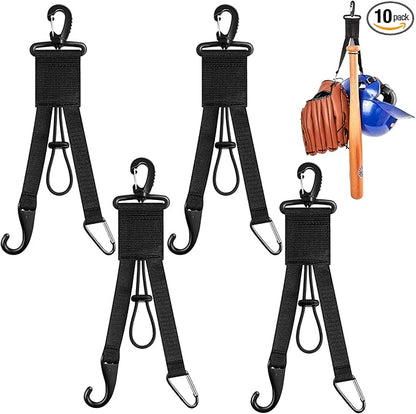 Deekin 10 Pcs Baseball Softball Gear Hanger 3 in 1 Dugout Organizer Baseball Bat Holder with Glove Clip and Helmet Hook for Softball Fence Bag Water Bottle Hiking Camping