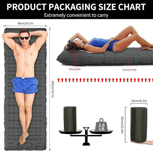 Inflatable Camping Sleeping Pad with Pillow, Thick 4.5 Inch Portable Sleeping Pad, Lightweight Sleeping Mat for Camping, Backpacking, Hiking