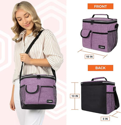 opux Insulated Lunch Bag for Men Women, Leakproof Heather Purple Lunch Box for Work, Portable Soft Lunch Cooler Bag with Shoulder Strap, Adult Lunchbox Lunch Pail for Kid Boy Girl School, 18 Can/10L