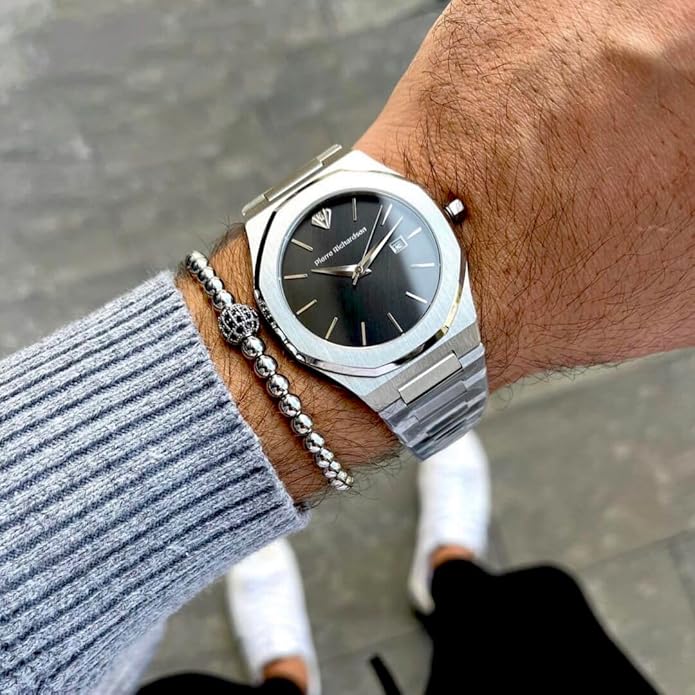 PIERRE RICHARDSON PR5428 Men’s Luxury Watch – Japanese Quartz Movement, Stainless Steel, 41mm, 5ATM Water Resistant, Scratch-Resistant Sapphire Crystal Glass – Classic Dress Watch for Men