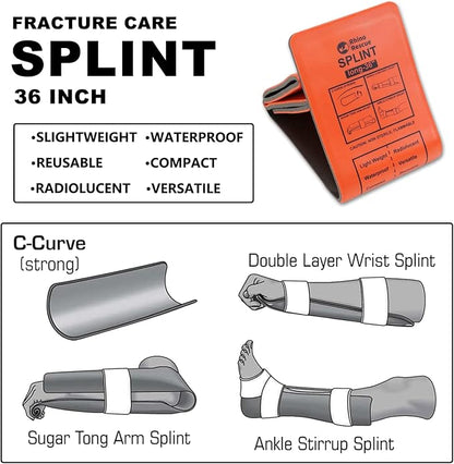 RHINO RESCUE First Aid Splint 36" X 4.3" Orange-Gray, Keep Bones in Position (2, Folded)