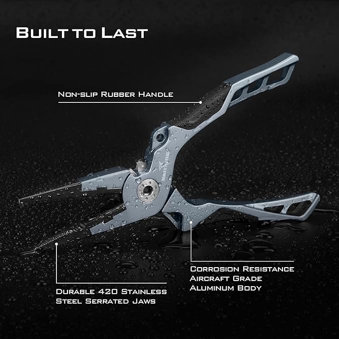 KastKing Gila 7.5-inch Fishing Pliers with Scissor Line Cutters, Aircraft Grade Aluminum Fishing Gear, Saltwater Resistant Fishing Tools, Non-Slip Rubber Handle