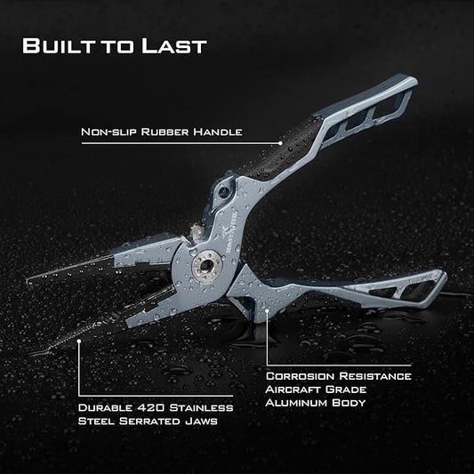 KastKing Gila 7.5-inch Fishing Pliers with Scissor Line Cutters, Aircraft Grade Aluminum Fishing Gear, Saltwater Resistant Fishing Tools, Non-Slip Rubber Handle
