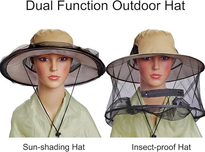 Sucrain 2 Pack Mosquito Head Net Hat Sun Hat Garden Bug Hat with Hidden Net Mesh for Outdoor Gardening Beekeeping