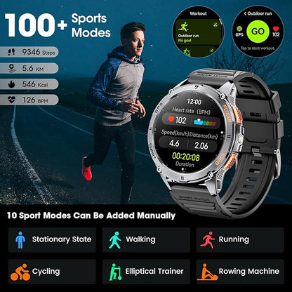 Military Smart Watch for Men with GPS, 1.43" AMOLED Bluetooth Call Smartwatch with LED Flashlight, Rugged Smart Watches for Android iOS, IP68 Waterproof Fitness Tracker with Heart Rate (Black)